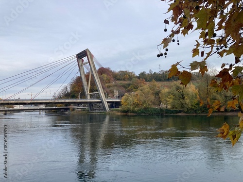 Wallpaper Mural Autobahnbrücke über den Rhein bei Schaffhausen mit herbstlicher Uferlandschaft und ruhigem Wasser Torontodigital.ca