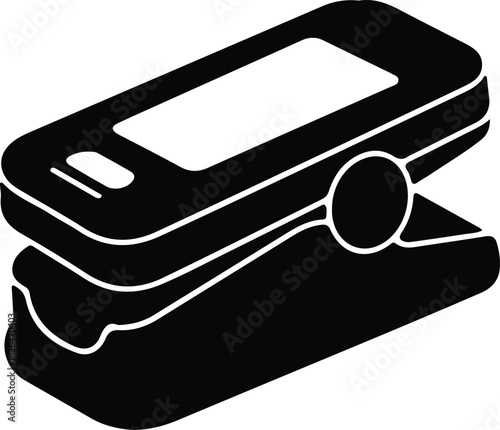 Illustration pulse oximeter fingertip medical device in black silhouette vector