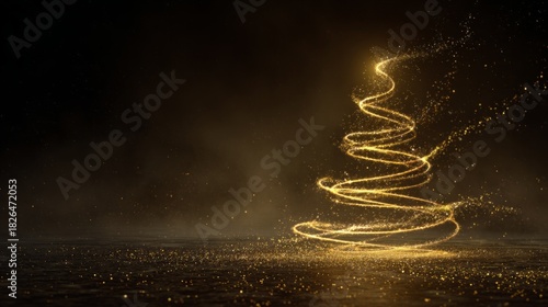 Glowing spiral Christmas tree made of golden light