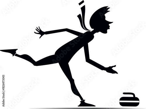 Curling sport. Young man plays curling