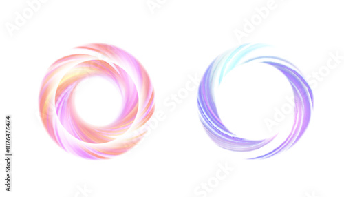 A circular light stream of bright neon lines in a warm and cool palette for framing, frames, and logos on a white background, for presentations, advertising banners, and modern graphic design. Vector