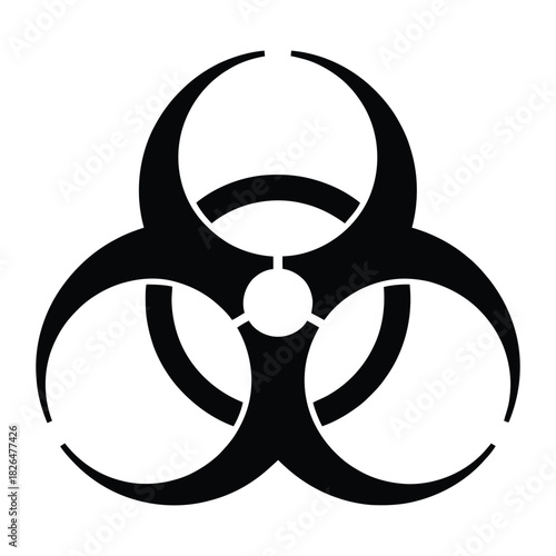 Black and white biological hazard symbol on a clean white background