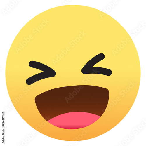 Laughing emoji face icon expressing joy and amusement, cheerful yellow smiley symbol for chats, messages, social media reactions and digital communication
