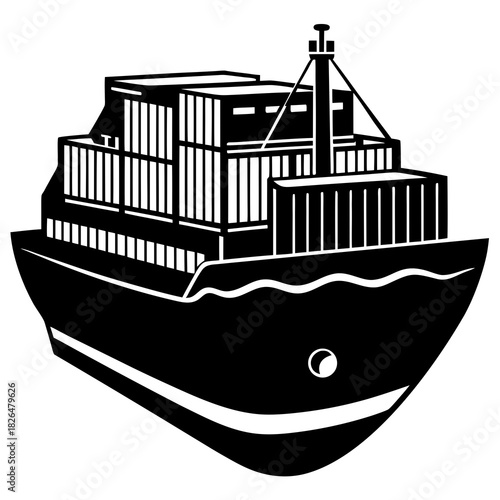 Cargo Container Ship Silhouette Icon – Transportation & Logistics Vector Illustration