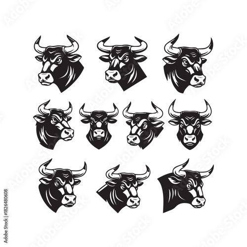 Aggressive Bull Head Vector Mascot Set