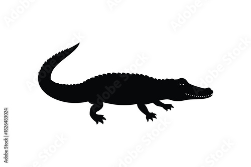 Strong crocodile silhouette detailed reptile shape wildlife graphic vector