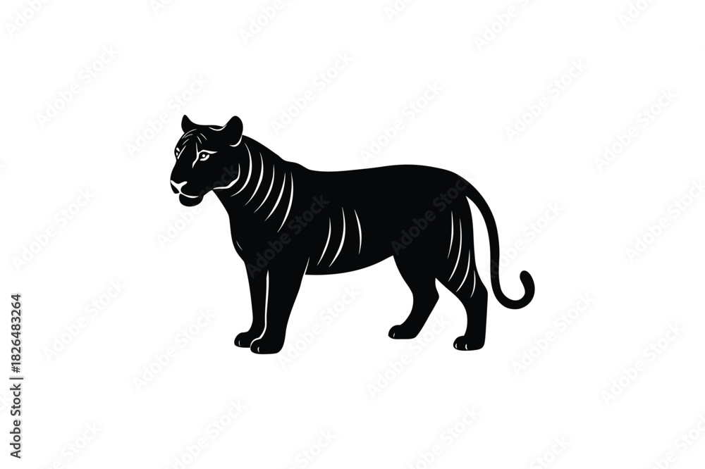 Fototapeta premium Strong tiger outline minimal wild animal emblem vector art