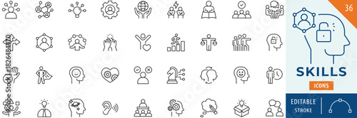 Skill icon collection set. Editable stroke.