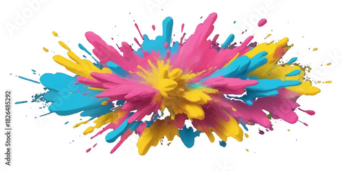 Bright watercolor paint splashes create a colorful, grunge vector illustration background