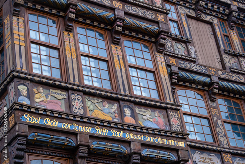 Fotografie Ancient Hildesheim, Renaissance Wedekindhaus facade fragment, Old Market Square