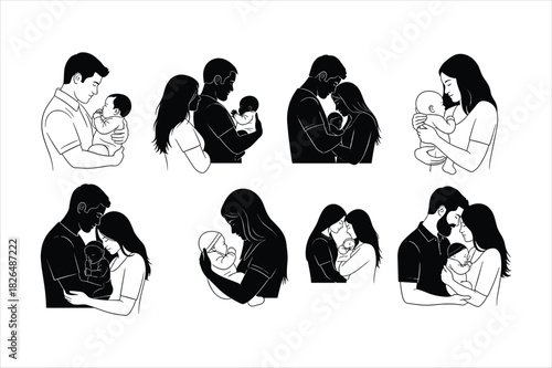 Silhouette of parents holding their newborn baby
