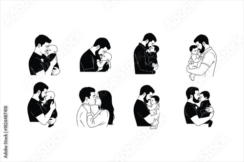 Fatherhood moments collection of father and baby