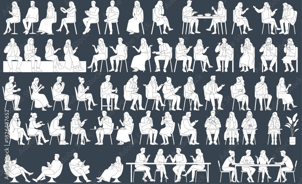 Obraz premium Vector Entourage Illustration Collection of Sitting People