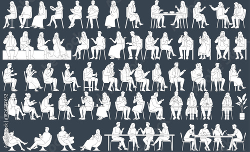 Vector Entourage Illustration Collection of Sitting People