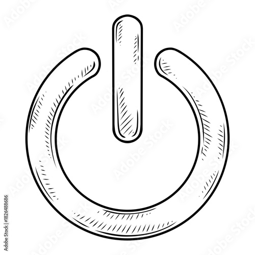 power button icon vector with line art drawing illustration