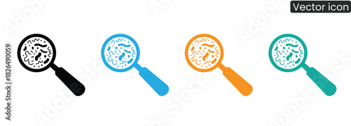 Magnifying glasses showing microbes in vibrant colors. Ideal for educational content about health, science, germs, and cleanliness. Perfect for medical or science projects.