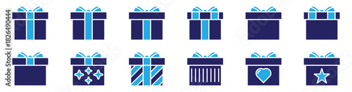 Outline gift box silhouettes collection. Present, surprise, and festive Christmas icons for graphic resources.