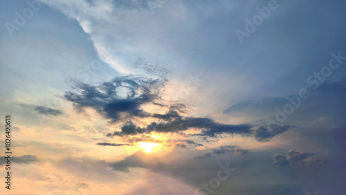 beautiful view of sunset rays in the sky breaking through the clouds in the evening, panorama (4)