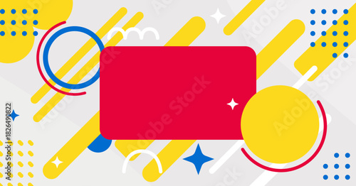 Bright Memphis-style background with geometric shapes and abstract patterns. Design for promo banners, discount ads, social media posts, and online store promotions.