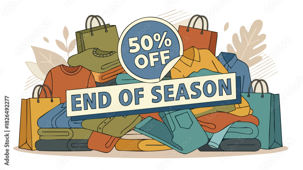 Fototapeta premium End of Season Sale 50 Percent Off Clothing Pile Banner