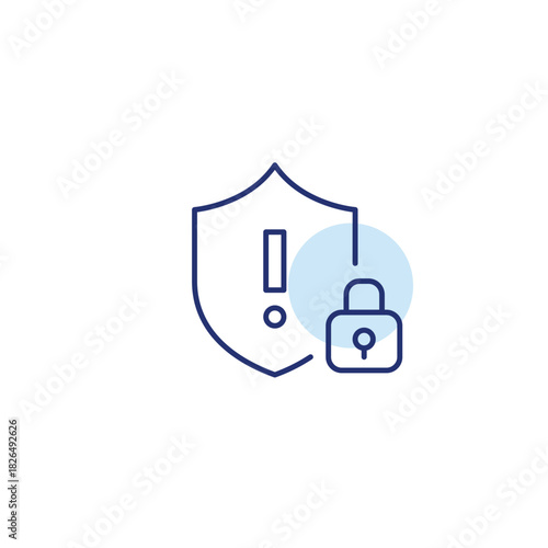 Security shield with exclamation, checkmark and lock. Safety and maximum protection alert. Pixel perfect, editable stroke vector icon