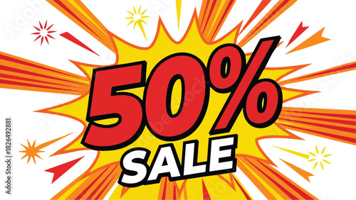 50 Percent Sale Pop Art Explosion Dynamic Discount Banner