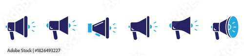 Megaphone advertising vector icons. Loudspeaker signs for campaign promotion, social media marketing, branding, and public communication.