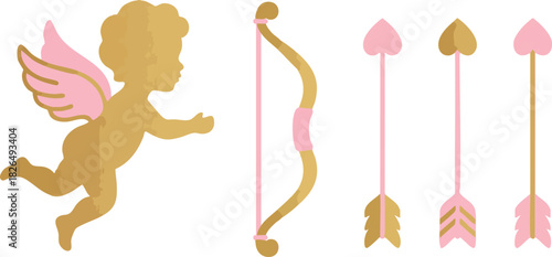 Cupid Valentine Day Set Cherub Bow Arrow Love Symbol Icon