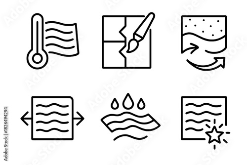 Smart Fabric Icons. Line style icons of smart fabrics: temperature-sensitive textile, color-changing cloth, stretch-responsive