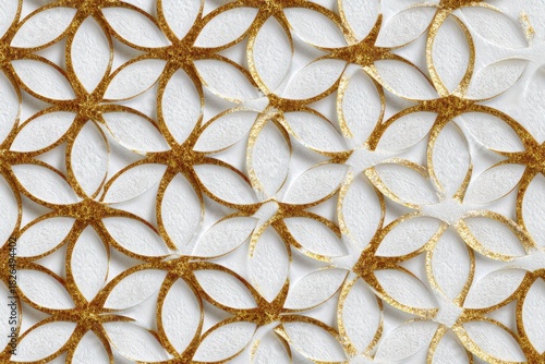 Elegant White Gold Geometric Rosette Texture Design