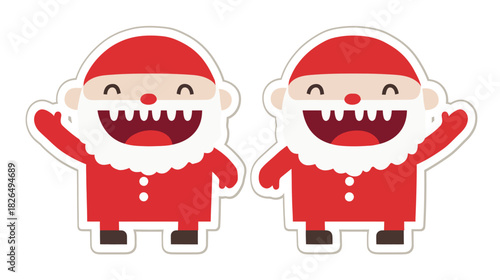 Cheerful Santa Claus Cartoon Character Stickers Waving - Festive Holiday Vector Illustration for Christmas Season