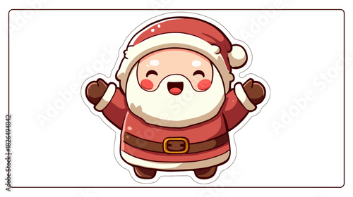 Cute Christmas Santa Claus character sticker, kawaii festive cartoon illustration, cheerful holiday mascot design isolated on white