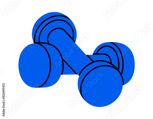 Hand drawn cute illustration of two dumbbells. Flat vector workout equipment doodle. Gym training with weight sticker. Wellness or healthy lifestyle icon. Weight exercise concept. Isolated.