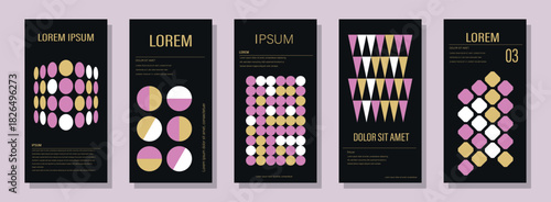 Minimalist geometric abstract poster collection. Retro Geometric cover template with vintage colorful shape. The versatile backgrounds for posters,labels, and template with text. Vector