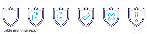 Shield linear vector icon pack. Minimal security symbols for apps, websites, cybersecurity, and protection themes.