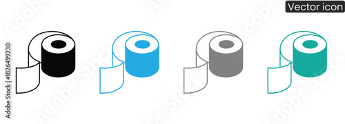 Clean, modern icons of toilet paper rolls in black, blue, gray, and green offer a professional touch to hygiene, health, or sanitation-themed designs.