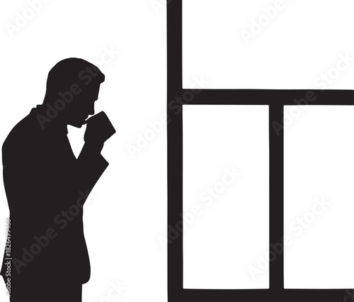 Stressed Businessman Silhouette with Downward Chart — Financial Loss and Recession Concept Vector