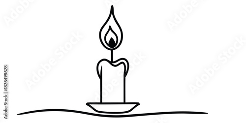 Simple line drawing of a lit candle on a plate