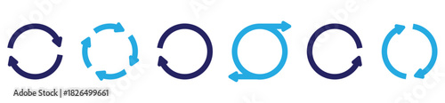 Refresh rotation arrow symbols, circular reload icons, modern flat vector illustration