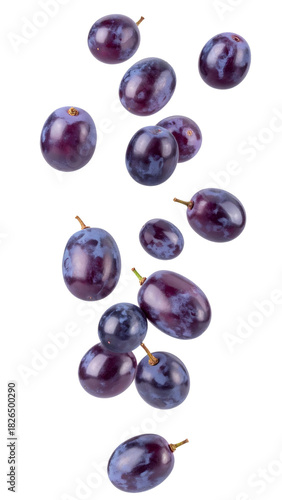 Purple grapes falling, creating a dynamic visual of fresh fruit. Perfect for health, nutrition, and food concepts