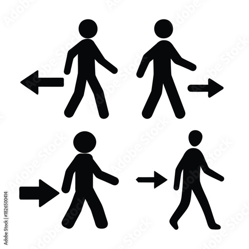 Pedestrian navigation icons with directional arrows for guidance