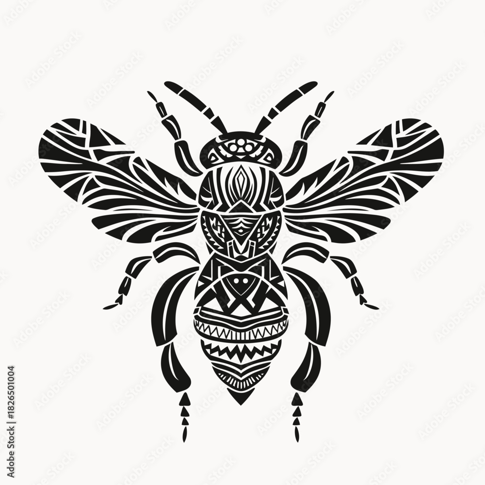 Fototapeta premium Intricate black bee illustration on white background vector design
