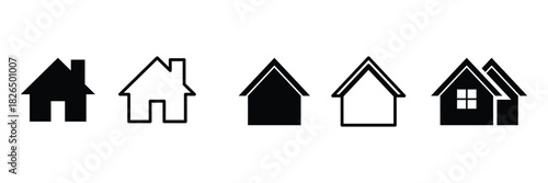 Set of house icon collection. Diffrent style black house symbol.
