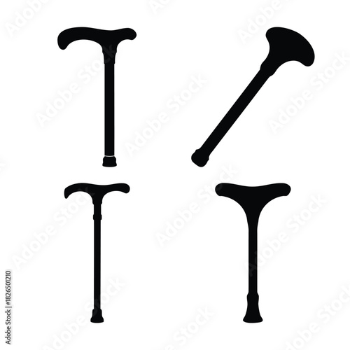 Silhouettes of walking canes and sticks for mobility aid
