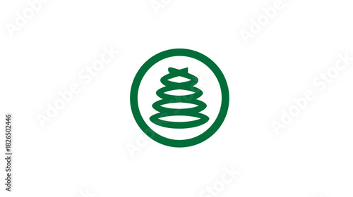 Modern minimalist green icon with stacked organic shapes inside a circle, symbolizing balance, nature, or growth, abstract graphic element.