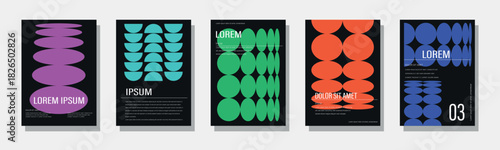 Minimalist geometric abstract poster collection. Retro Geometric cover template with vintage colorful shape. The versatile backgrounds for posters,labels, and template with text. Vector