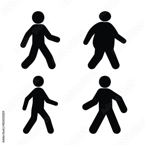 Walking human stick figures illustrating various body types