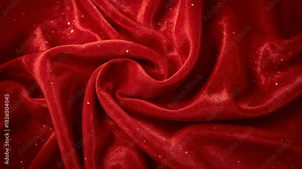 Obraz premium Luxurious crimson velvet fabric with shimmering gold accents offers a rich textured background for elegant designs and holiday promotions