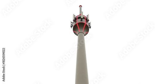 Isolated telecom tower with antennas against a bright sky providing network infrastructure