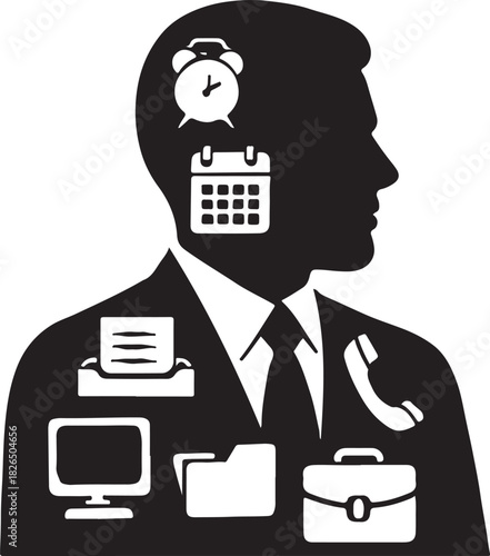 Businessman Icon Overloaded with Time Management and Office Work Responsibilities